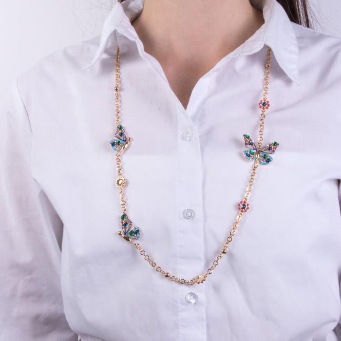 Collana in Metallo con farfalla multicolor e fiori rossi