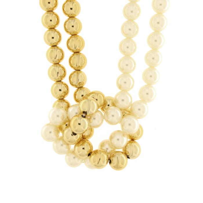 Collana in Metallo con nodo di perle bianche e oro