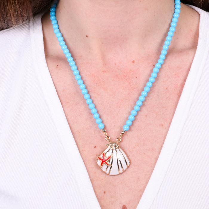 Collana in Metallo sfere turchesi con conchiglia bianca