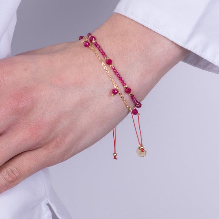 Bracciale in Metallo cordino doppia catena con pietre rosse