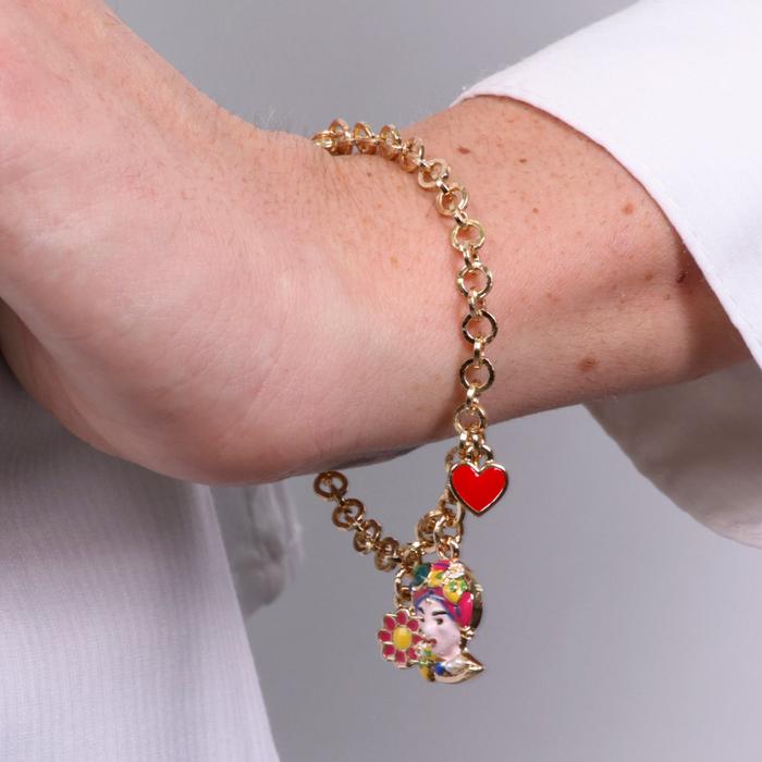 Bracciale in Metallo con testa di Moro rosa fiore e cuore