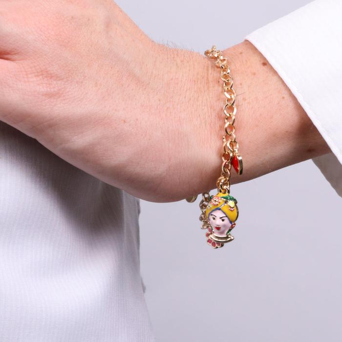 Bracciale in Metallo con testa di Moro gialla fiore e cuore