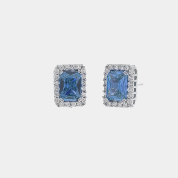 Orecchini in Argento 925 a lobo con zircone blu