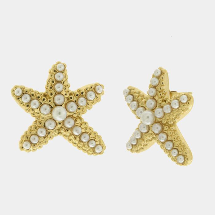 Orecchini in Acciaio stella marina con perle