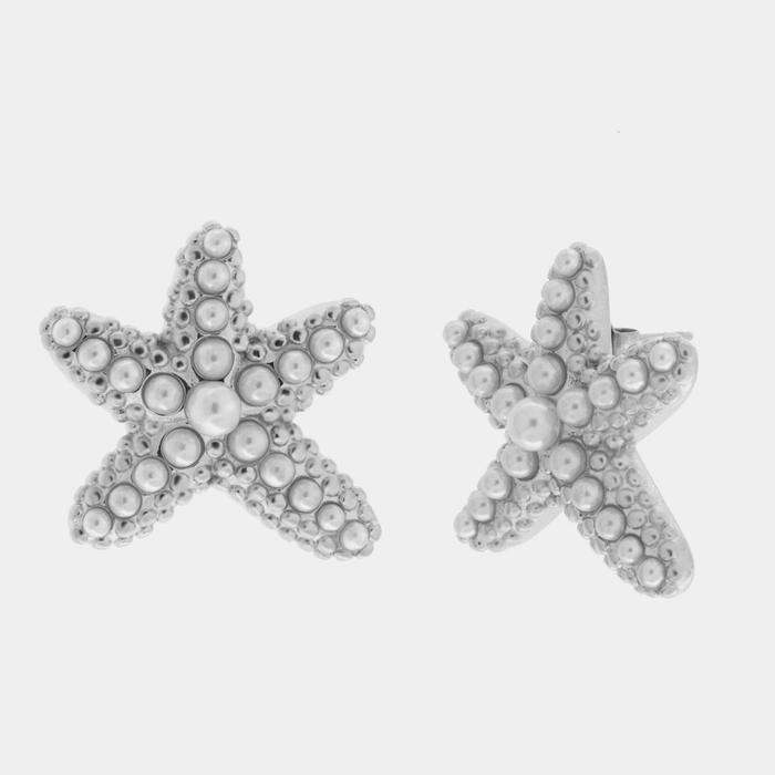 Orecchini in Acciaio stella marina con perle