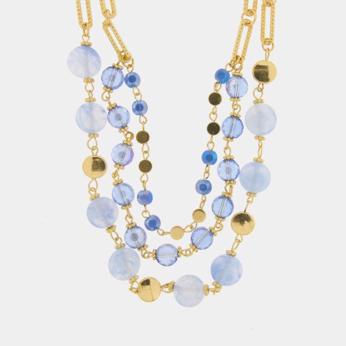 Collana in Metallo multifilo con cristalli blu