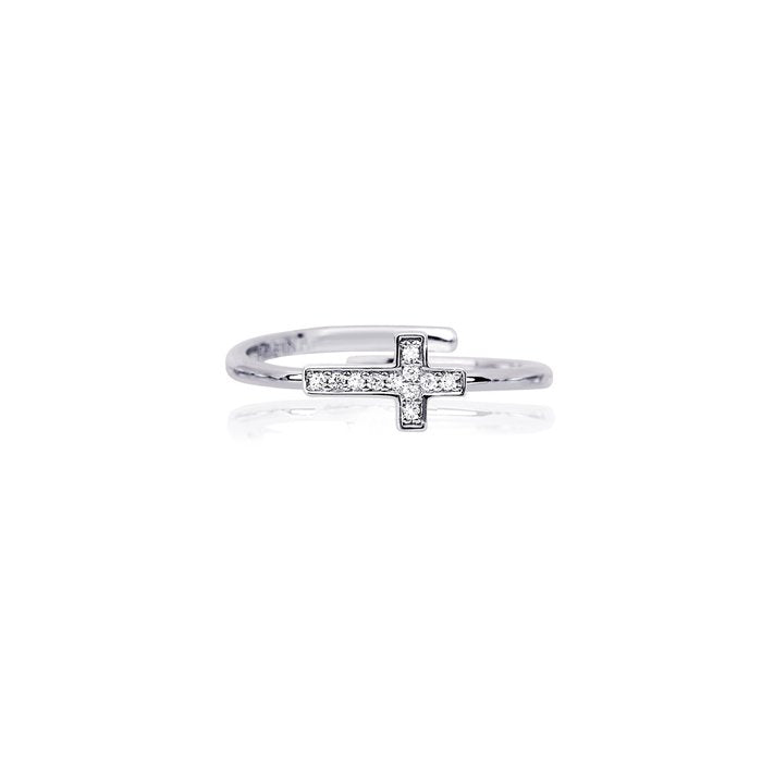 Anello aperto croce zirconi