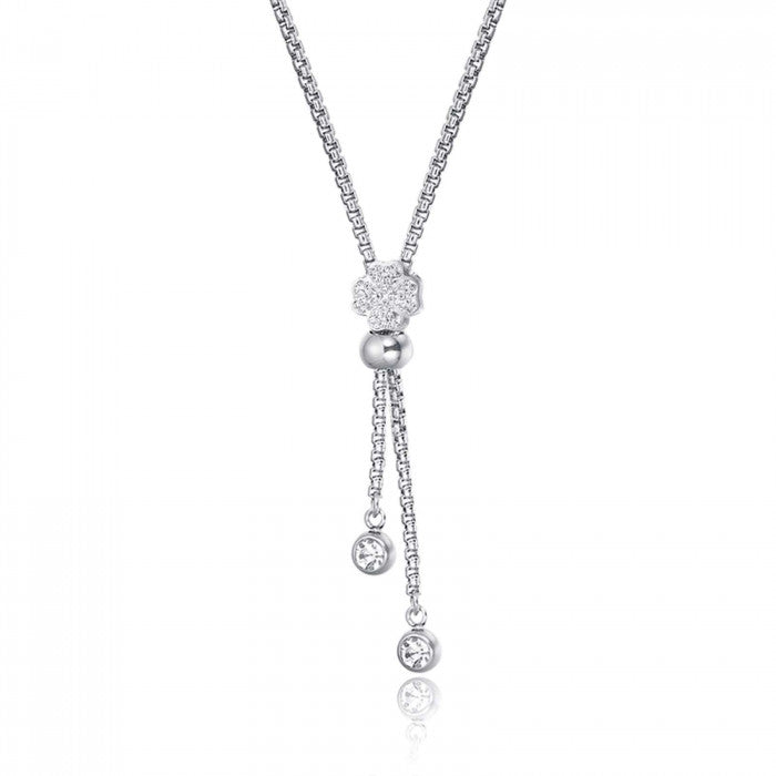 COLLANA IN ACCIAIO CON QUADRIFOGLIO CON CRISTALLI BIANCHI