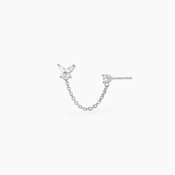 Mono orecchino doppio in argento con catena SECRET GARDEN