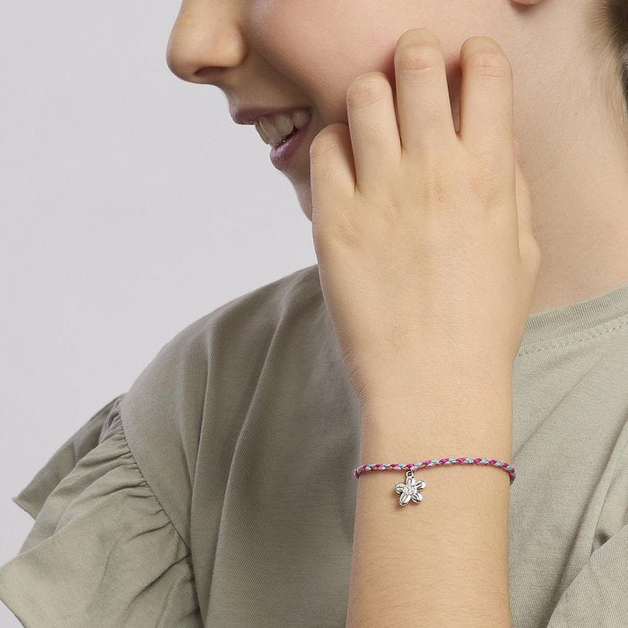 Bracciale in argento con cordino e ciondolo fiore NON TI SCORDAR DI ME