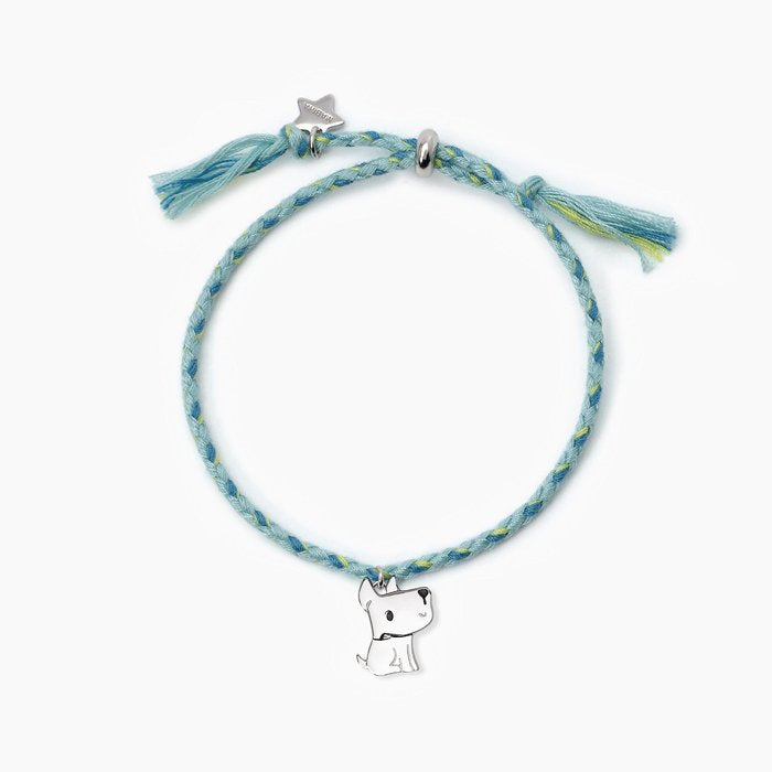 Bracciale in argento con cordino e ciondolo cagnolino BAU BAU