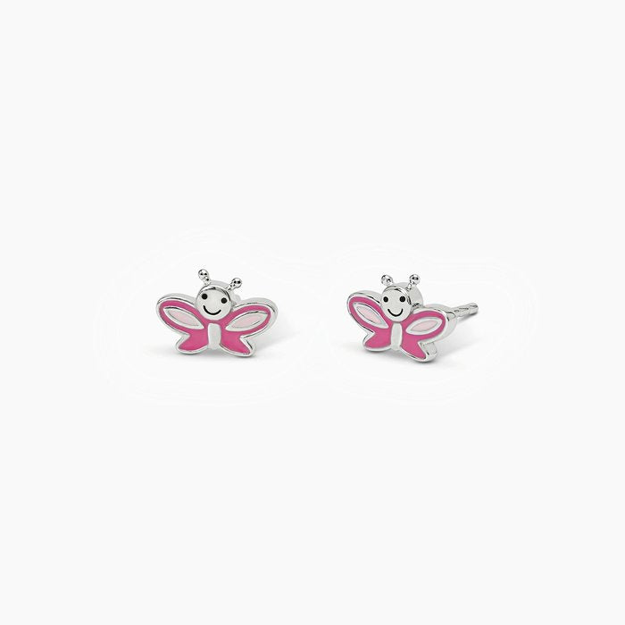 Orecchini a lobo in argento con farfalla smaltata LADY BUTTERFLY