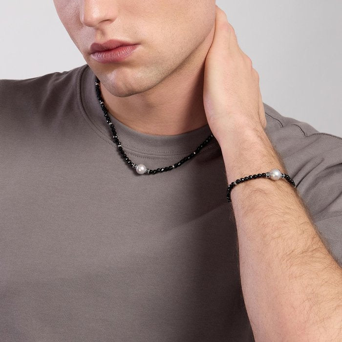 Bracciale con agata nera e perla grigia SUNSET