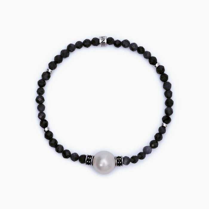 Bracciale con agata nera e perla grigia SUNSET