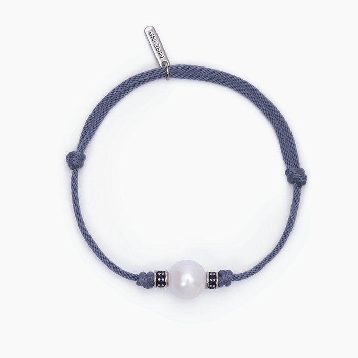 Bracciale con cordino blu e perla bianca TROPICAL