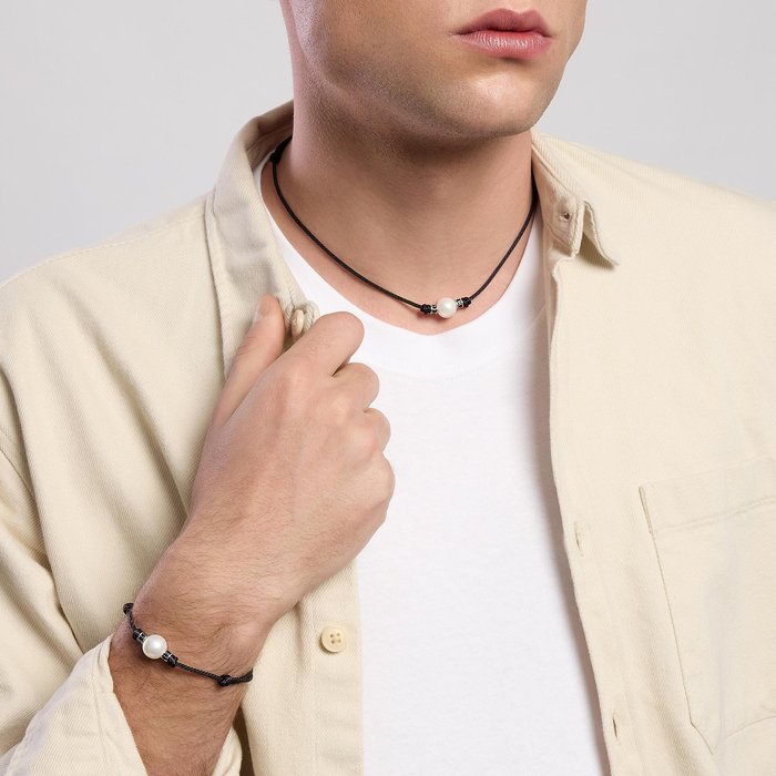Bracciale con cordino nero e perla bianca TROPICAL