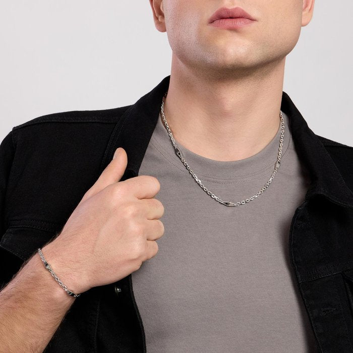 Collana in argento con catena rolò e inserti MODERNISTA