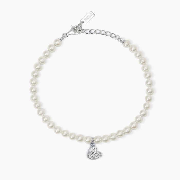 Bracciale con perle conchiglia e cuore in pavè ONE LOVE