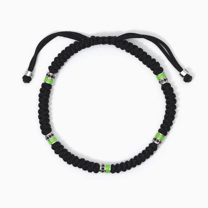 Bracciale in argento con cordino e inserti in smalto verde COLOR BLOCK