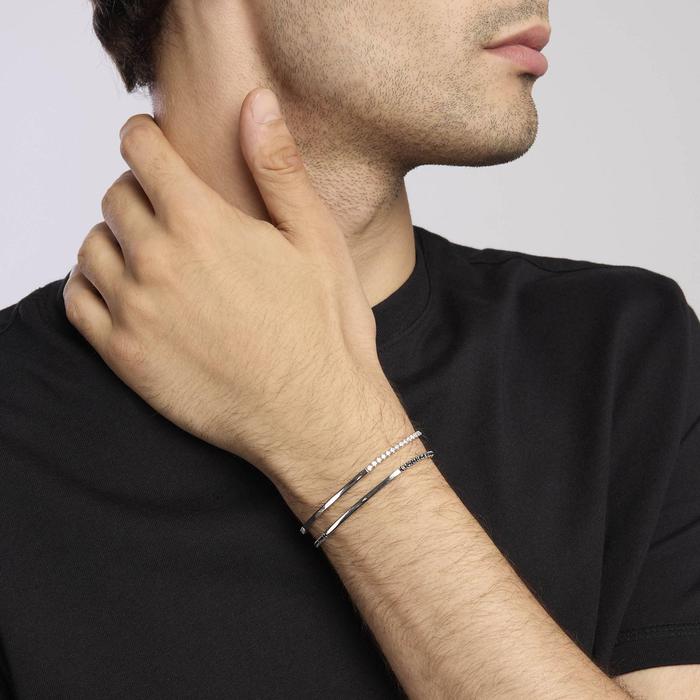 Bracciale in argento con piastra e zirconi bianchi GENTLEMAN