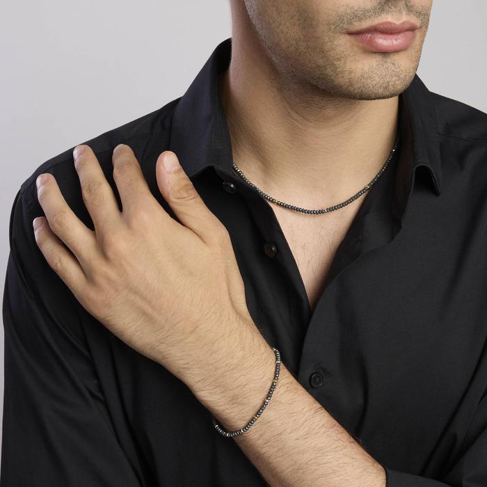 Collana in argento con ematite e inserti dorati ON ROAD