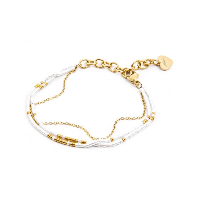 Bracciale multifilo con perline bianche