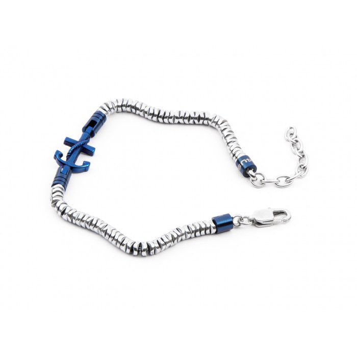Bracciale maglia serpente con ancora blu