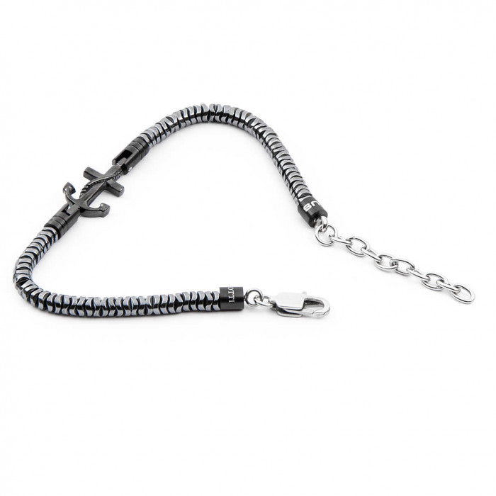 Bracciale maglia serpente con ancora nero