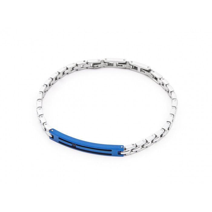 Bracciale maglia piatta con placca blu