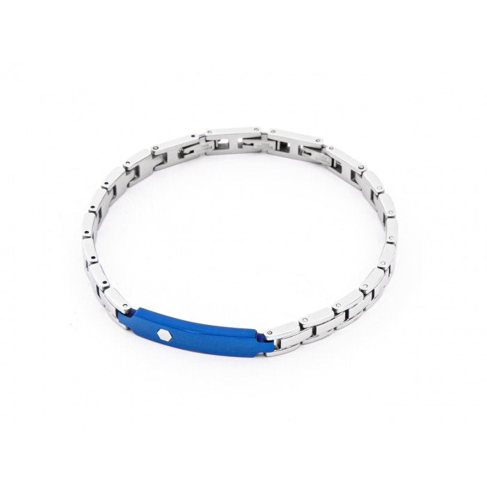 Bracciale maglia piatta con placca blu