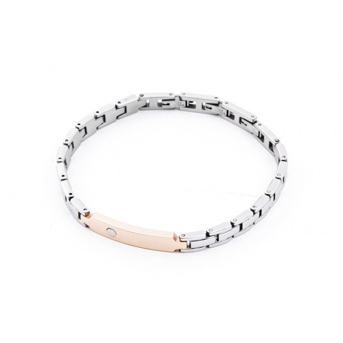 Bracciale maglia piatta con placca rosè
