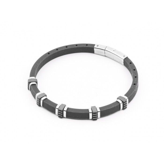 Bracciale in gomma nera e acciaio bicolore