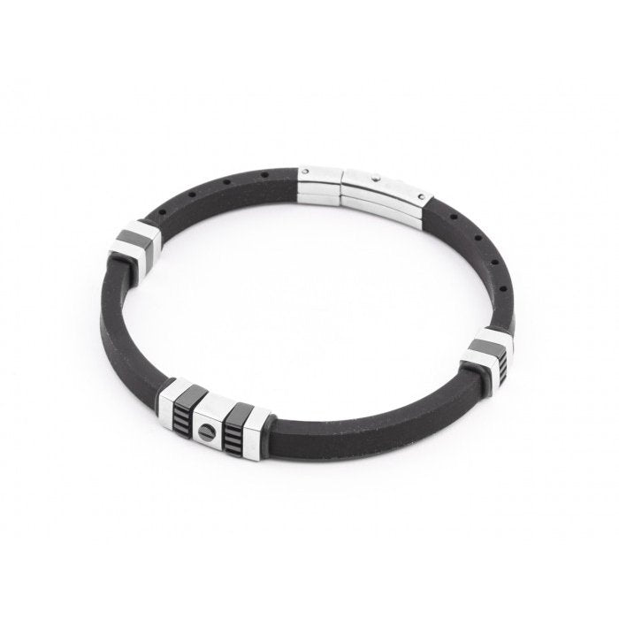 Bracciale in gomma nero e acciaio