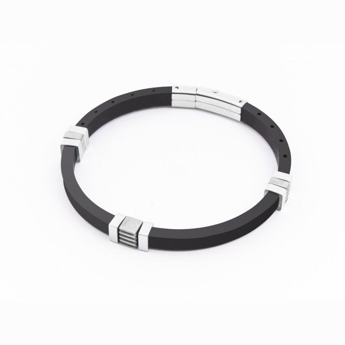 Bracciale in gomma nero e acciaio