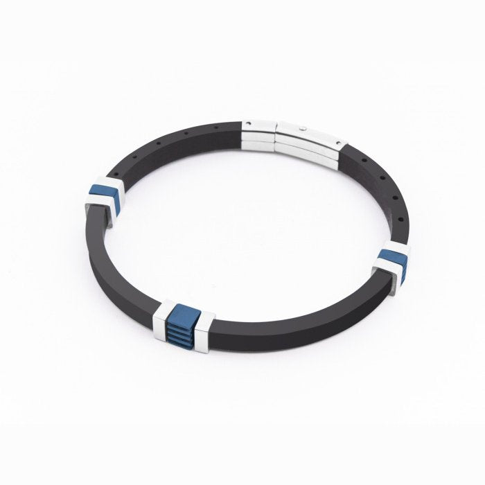 Bracciale in gomma nera e blu