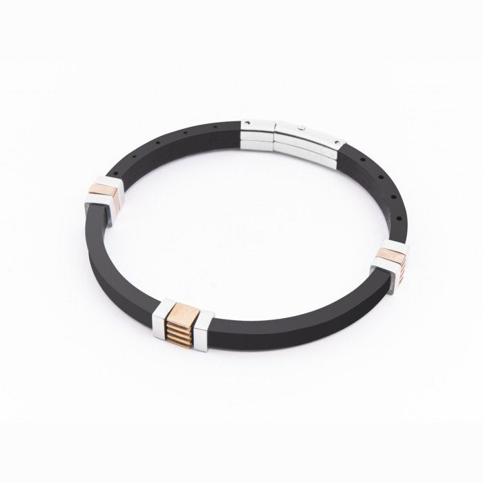Bracciale in gomma nera e acciaio bicolore
