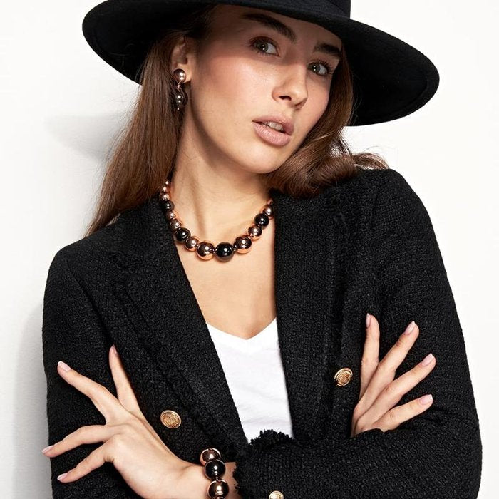 Collana Boule in bronzo rosa e nero
