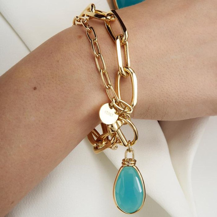 Bracciale di catena con cristallo turchese