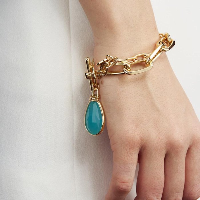 Bracciale di catena con cristallo turchese