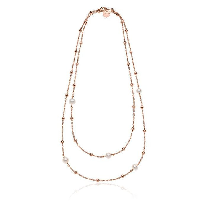 Collana in bronzo dorato rosa e perle naturali