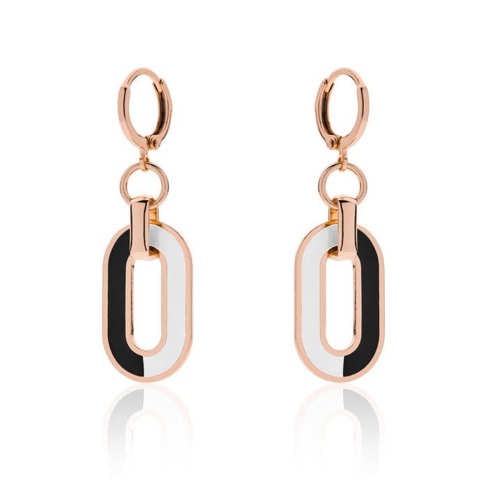 Orecchini in bronzo rosa smalto bianco e nero