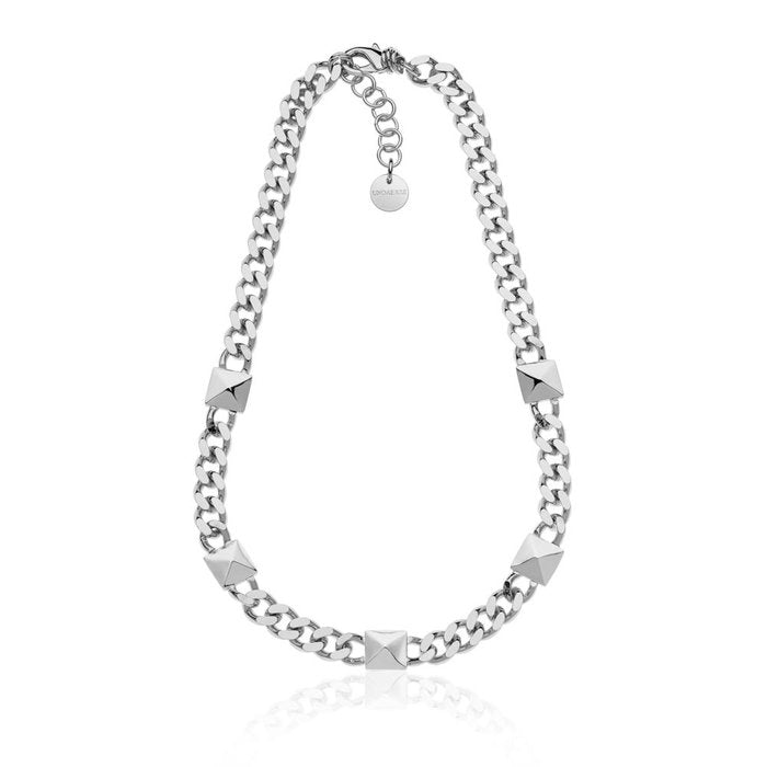 Collana catena grumetta argentata con piramidi