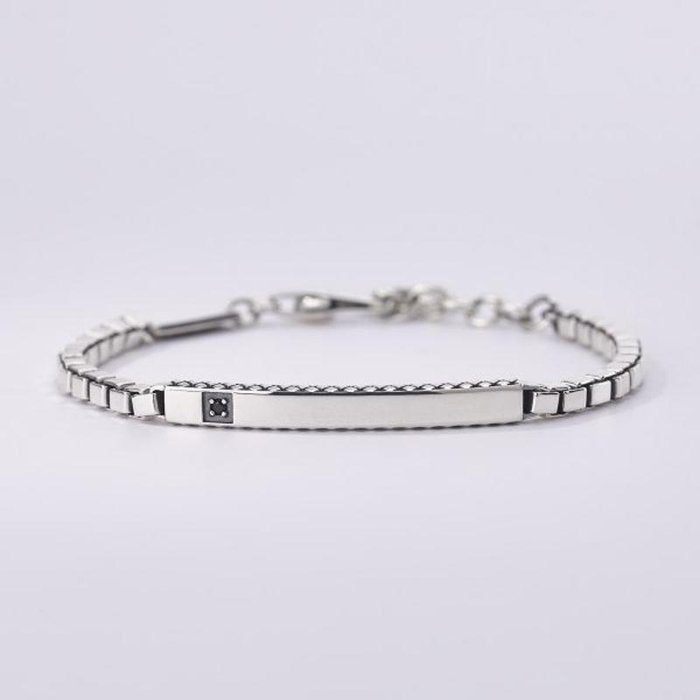 BRACCIALE CATENA VENETA CON PIASTRA E PIETRA NERA