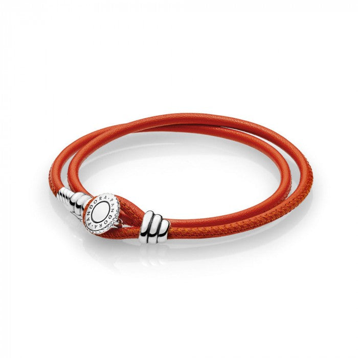 Bracciale pelle doppio giro arancio