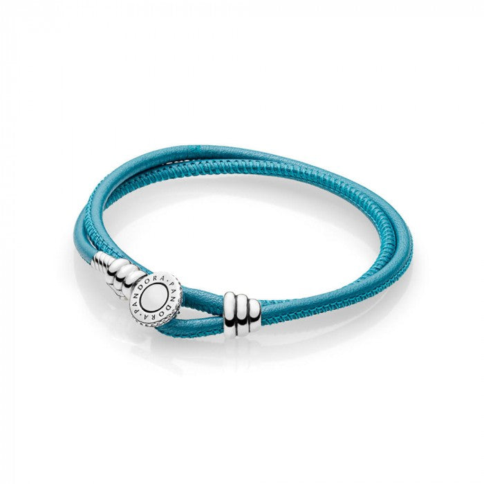 Bracciale pelle doppio giro turchese