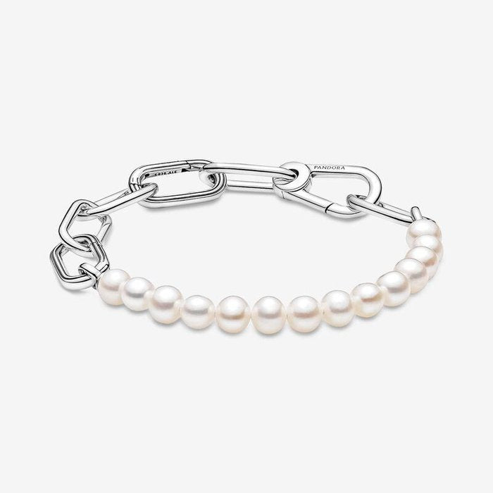Bracciale maglia link con perle coltivate d’acqua dolce trattate Pandora ME