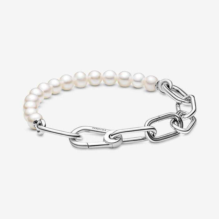 Bracciale maglia link con perle coltivate d’acqua dolce trattate Pandora ME