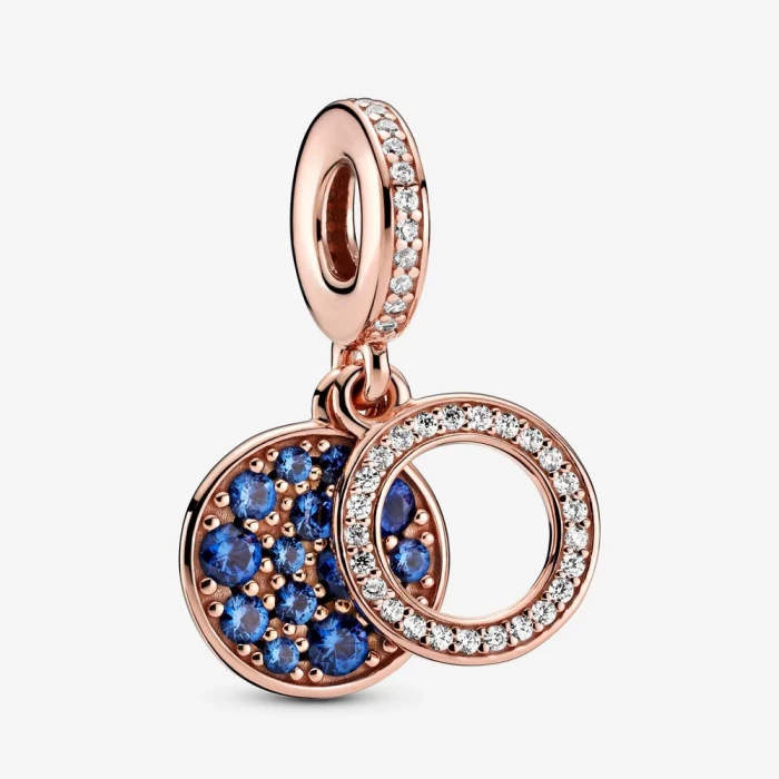 Charm pendente doppio con disco blu scintillante