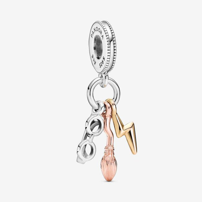 Charms Harry Potter, charm pendente Occhiali, Nimbus 2000 e Saetta