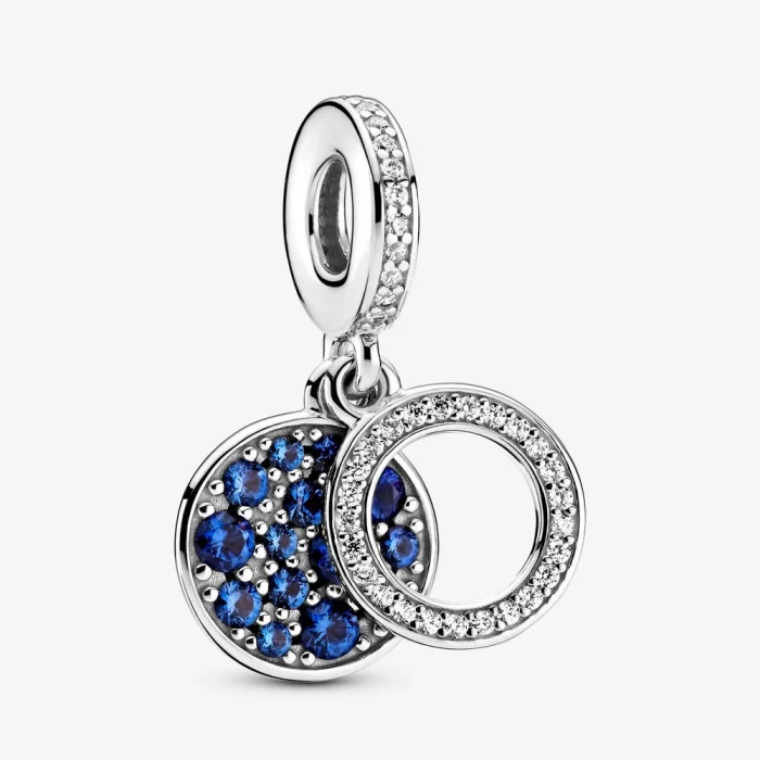 Charm pendente doppio con disco blu scintillante